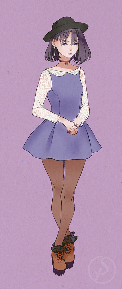 1girl, ankle_cuffs, bishoujo_senshi_sailor_moon, black_hair, black_hat, boots, brown_legwear, brown_shoes