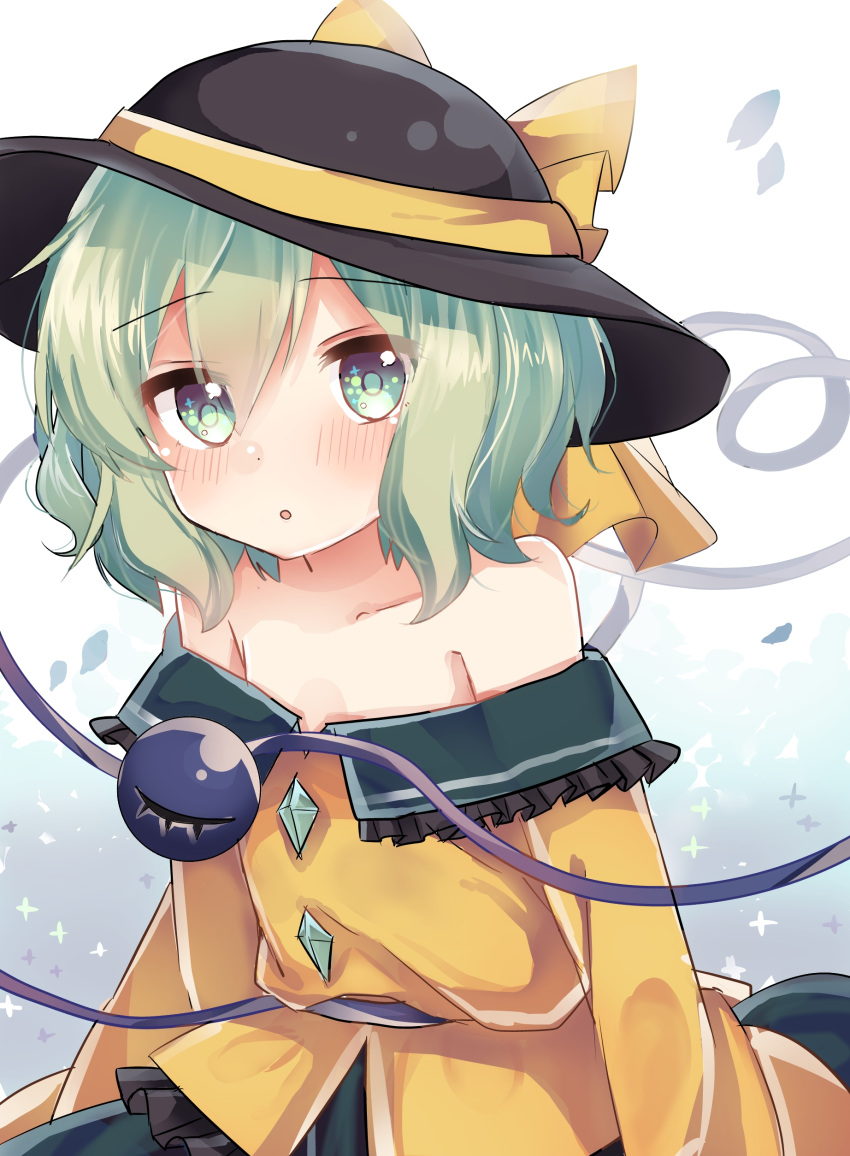 1girl, absurdres, bare_shoulders, blush, coda_(ankoprpr3700), eyeball, green_eyes, green_hair