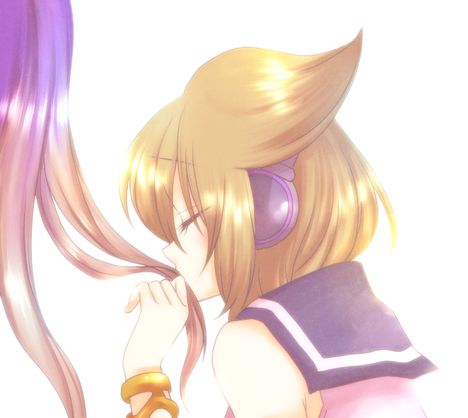 2girls, bare_shoulders, blush, bracelet, brown_hair, closed_eyes, commentary_request, earmuffs