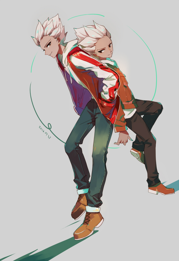 1boy, brown_eyes, dutch_angle, gouenji_shuuya, hands_in_pockets, inazuma_eleven_(series), inazuma_eleven_ares, jacket