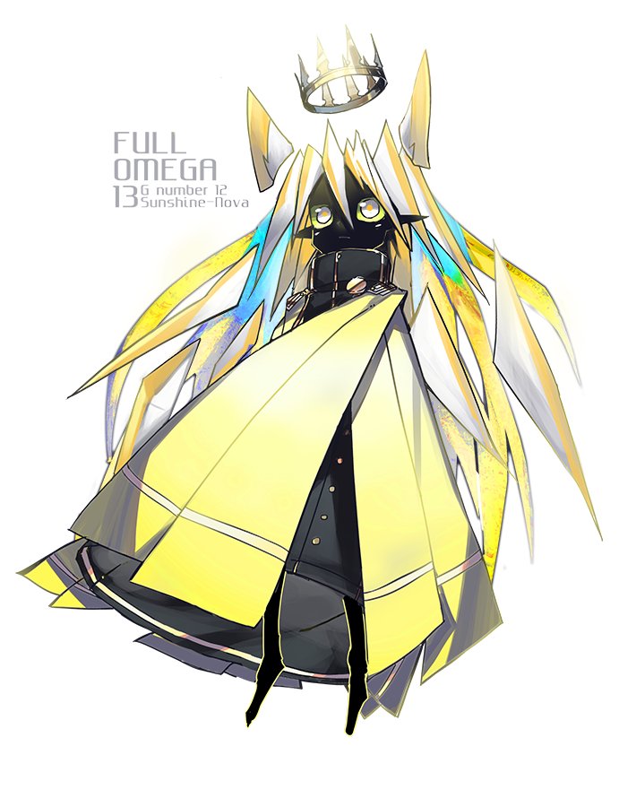 black_skin, blonde_hair, blue_hair, character_request, cloak, copyright_request, crown, elf