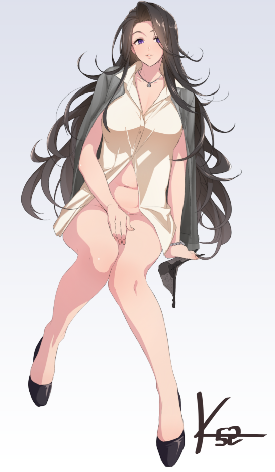 1girl, black_hair, full_body, idolmaster, idolmaster_cinderella_girls, k52, long_hair, looking_at_viewer