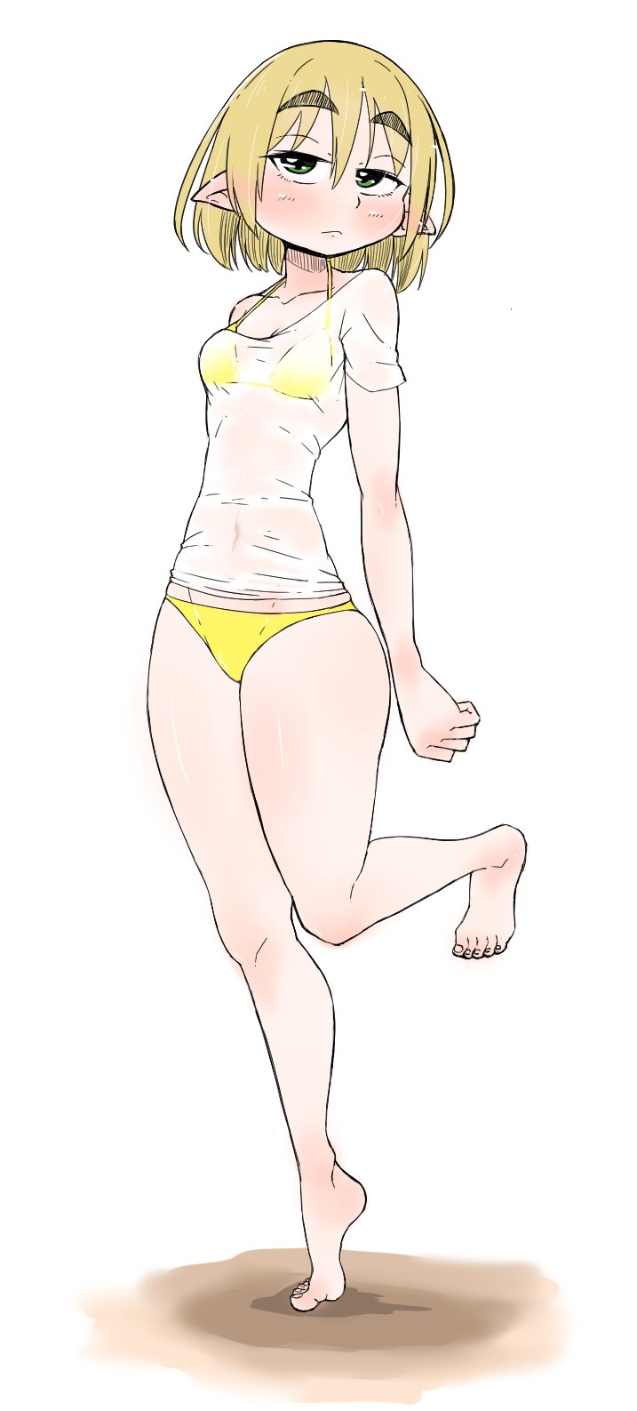 1girl, blonde_hair, blush, breasts, eyebrows, green_eyes, highres, mizuhashi_parsee