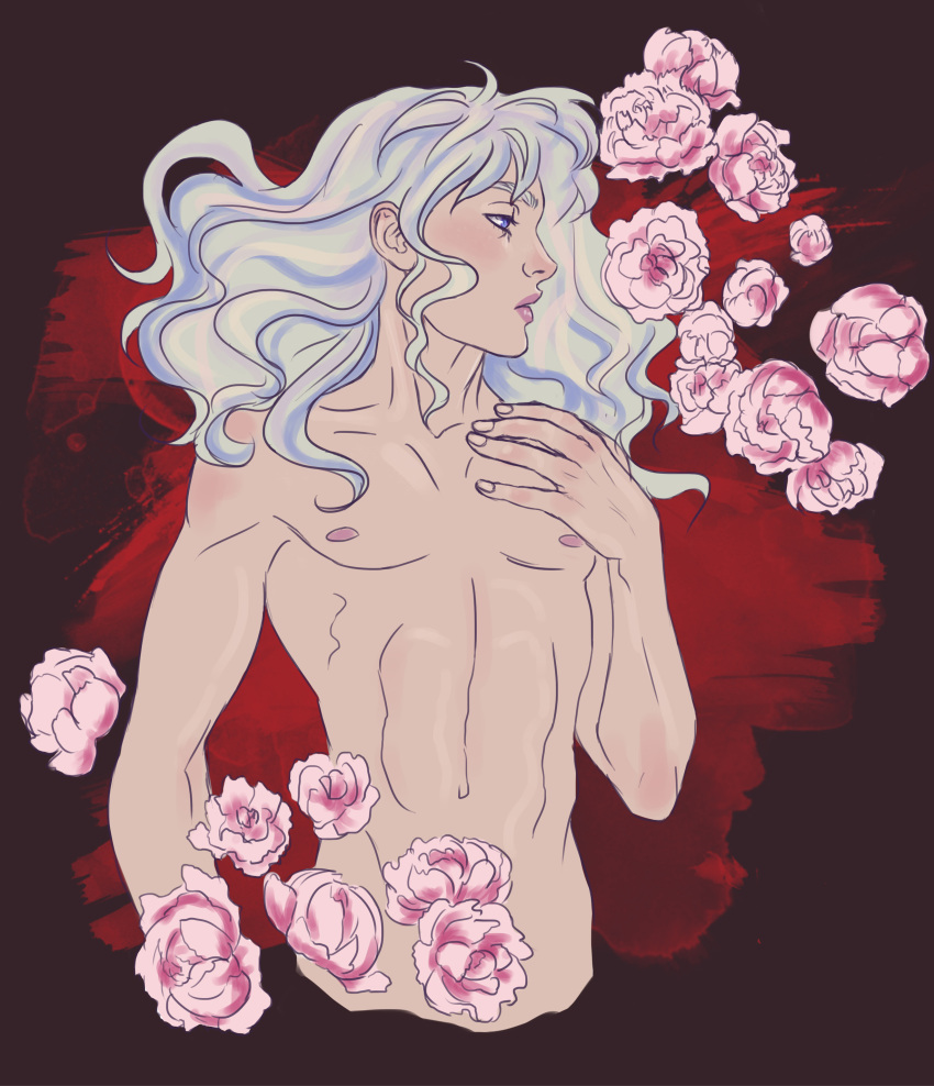 1boy, absurdres, berserk, blue_eyes, eugenia_beilschmidt, flower, griffith, highres