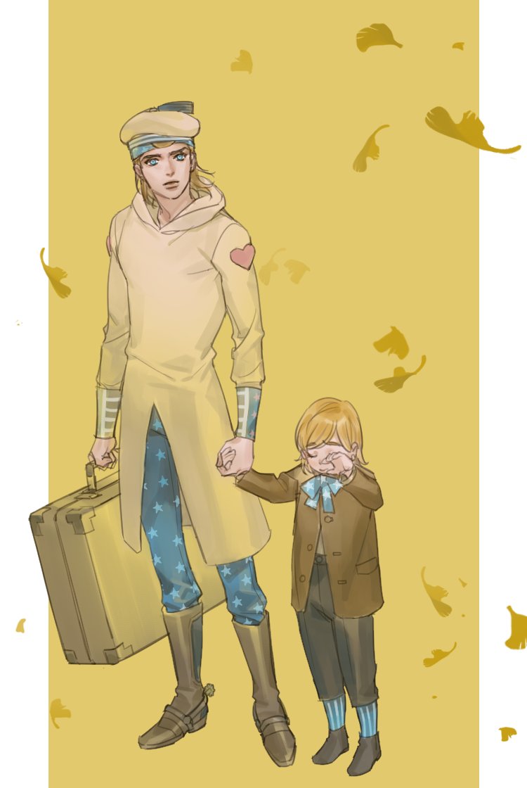 2boys, blonde_hair, blue_eyes, boots, brown_boots, closed_eyes, cowboy_boots, father_and_son