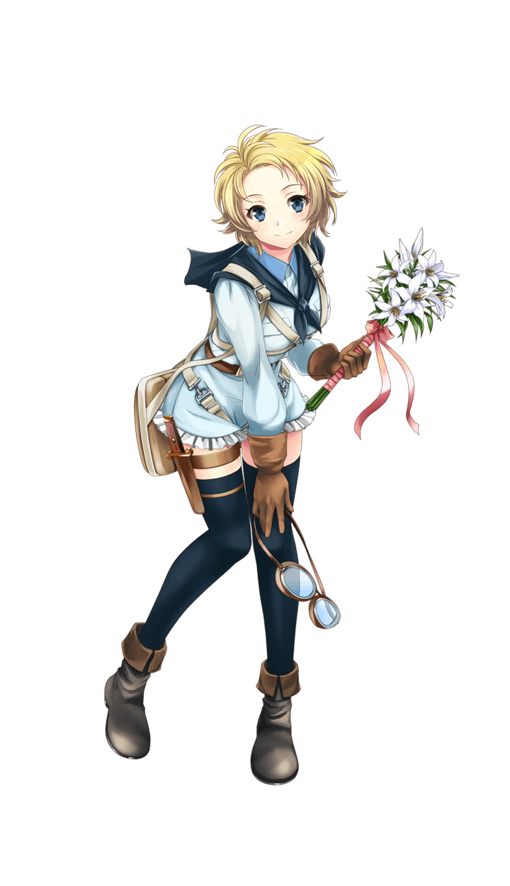 artist_request, blonde_hair, blue_eyes, dagger, flower, formation_girls, highres, looking_at_viewer