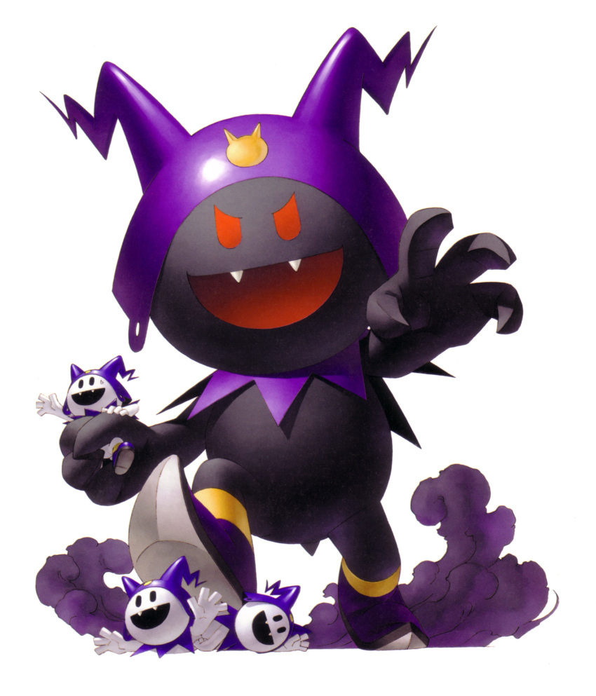 >:d, :d, black_frost, black_skin, fangs, hat, highres, jack_frost