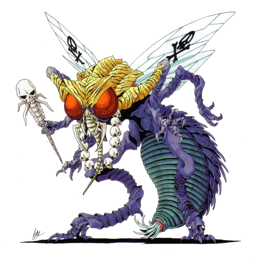 artist_name, beelzebub_(megami_tensei), carapace, fly, highres, insect_wings, kazuma_kaneko, multiple_arms