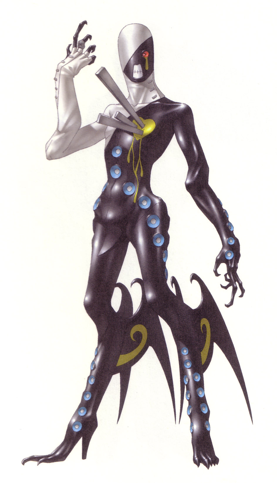 claws, demon_wings, heart_tattoo, highres, impaled, kazuma_kaneko, multiple_wings, nyarlathotep_(persona_2)