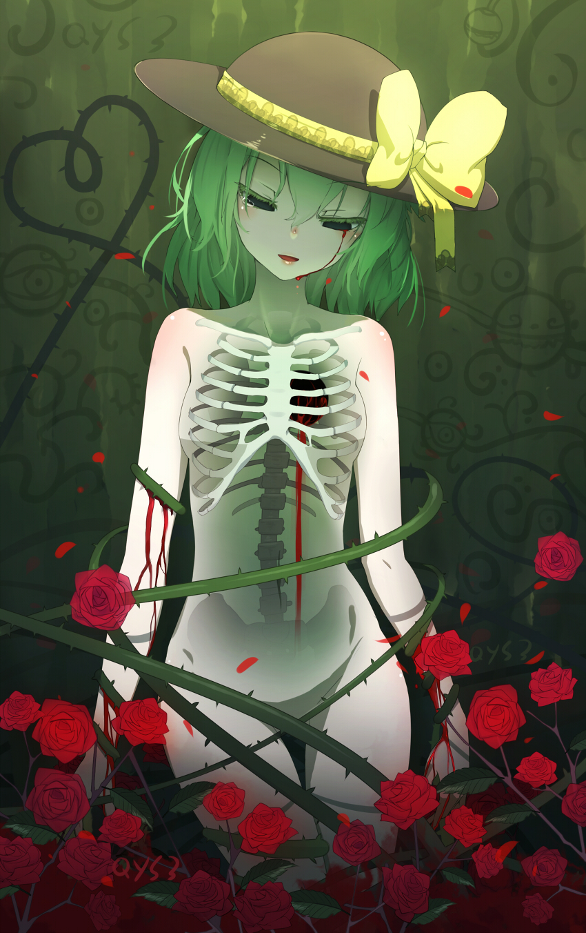 1girl, bai_yemeng, black_eyes, black_hat, blank_eyes, bleeding, blood, bloody_tears