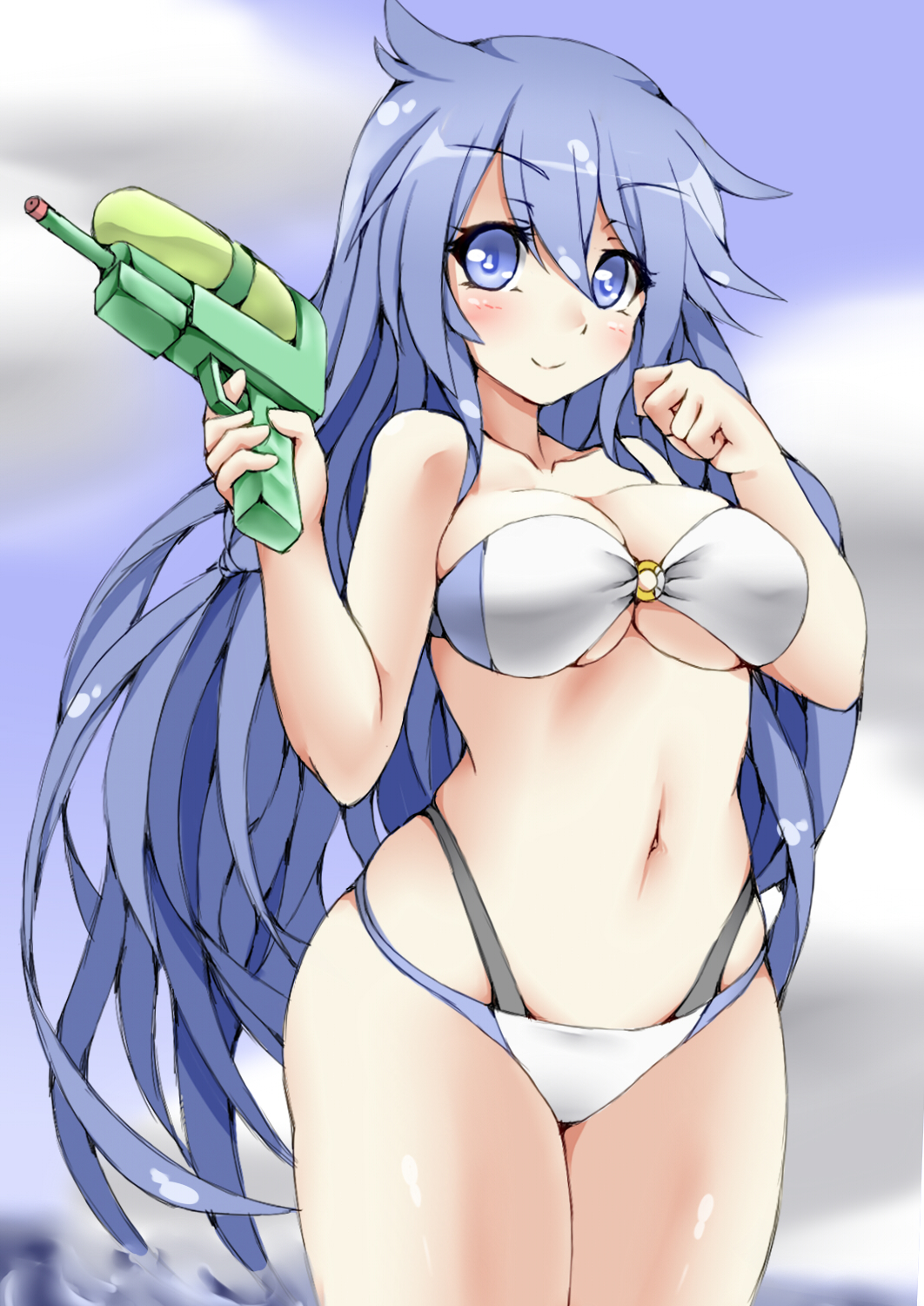 1girl, blue_eyes, blue_hair, breasts, cleavage, duel_monster, eria, highres