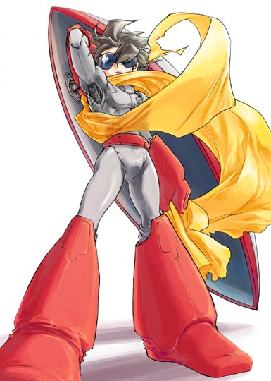 1boy, blues, blues_(rockman), mecha, mega_man_(classic), mega_man_(series), robot, robot_joints, rockman, rockman_(classic), rockman_(original), scarf, shield, solo, sunglasses
