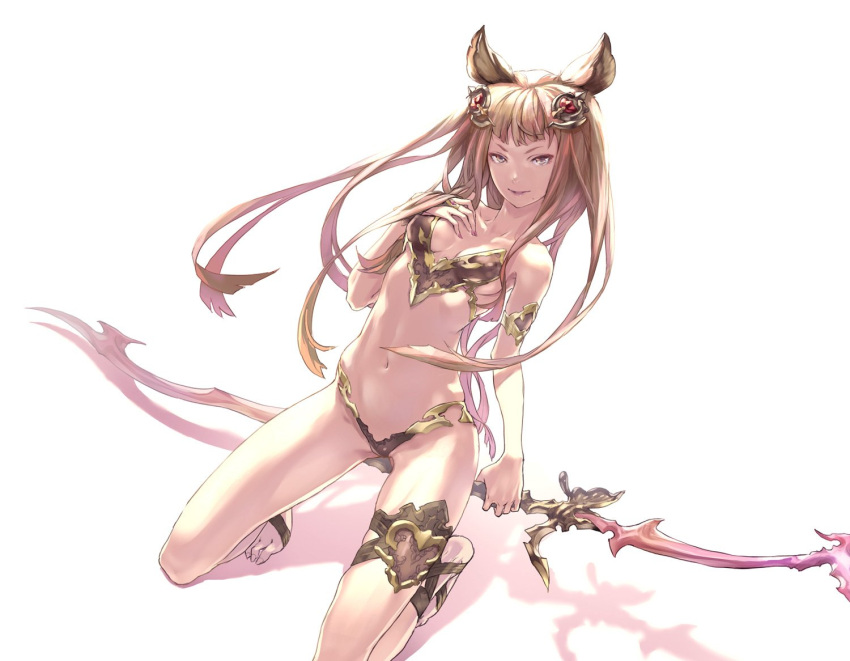 animal_ears, bare_shoulders, bikini, bow_(weapon), brown_hair, erun_(granblue_fantasy), granblue_fantasy, hair_ornament