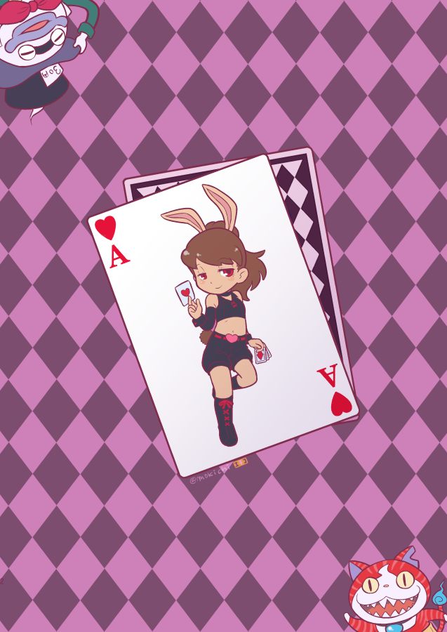 1girl, ace_of_hearts, alice_in_wonderland, animal_ears, boots, brown_hair, bunny_mint, bunny_mint_(cosplay)