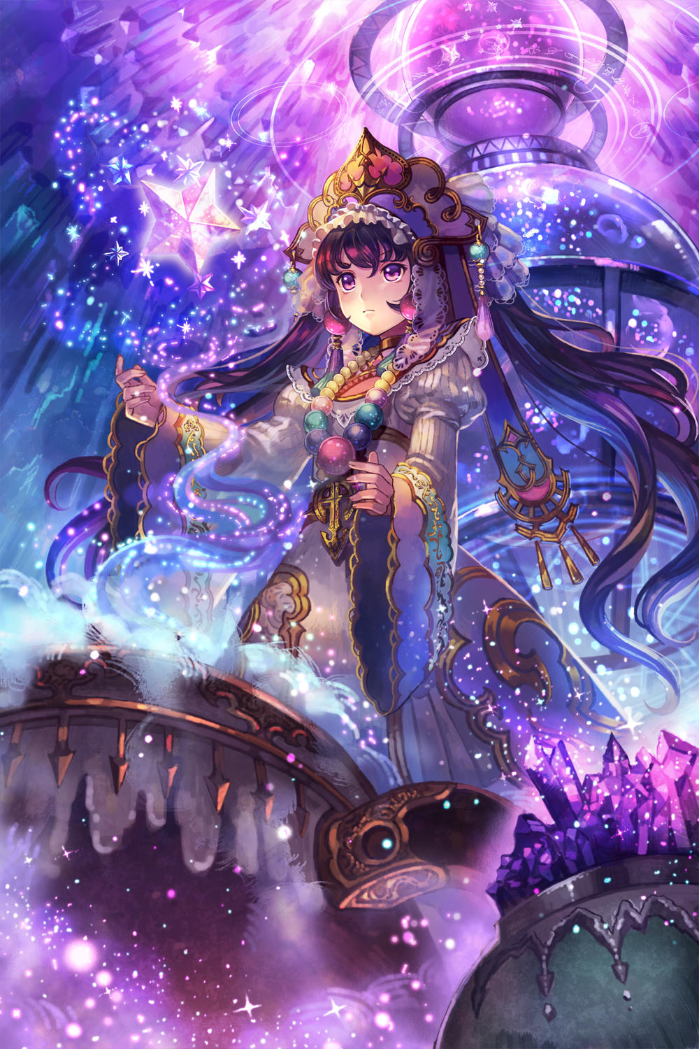 cauldron, crystal, earrings, hat, hat_ornament, highres, inishie_no_megami_to_houseki_no_ite, jewelry