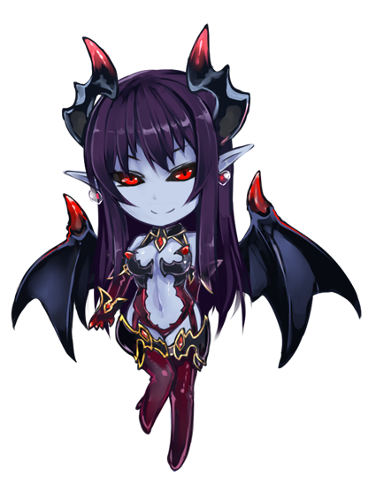 1girl, black_sclera, blue_skin, blush, breasts, chibi, cleavage, demon_(monster_girl_encyclopedia)