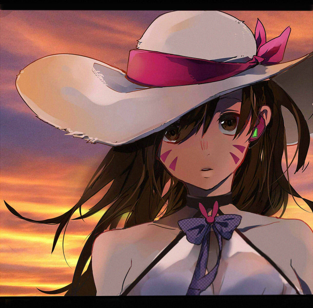 1girl, alternate_costume, bangs, bare_shoulders, bow, bowtie, brown_eyes, brown_hair