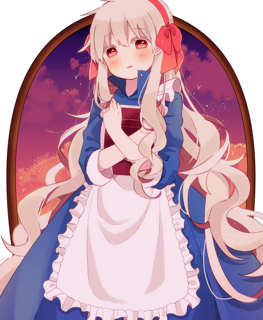 1girl, 64hijiki, book, dress, hair_ribbon, highres, kagerou_project, kozakura_marry