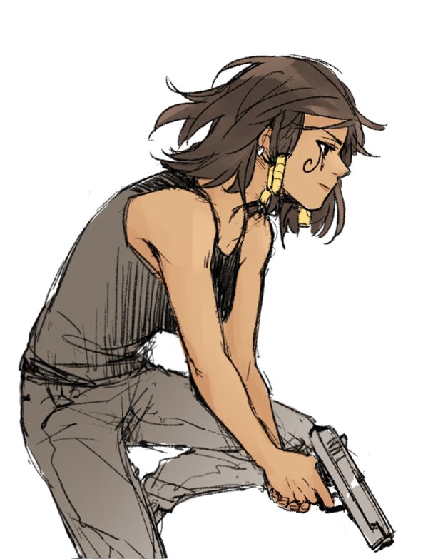 1girl, anco_(platanity), bare_shoulders, black_hair, black_pants, braid, brown_eyes, cowboy_shot