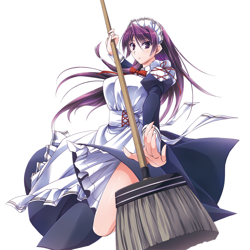 1girl, asio_(asiogimuto), broom, ginkou_no_reiter_crois, ingrid_malva, long_hair, maid, maid_headdress