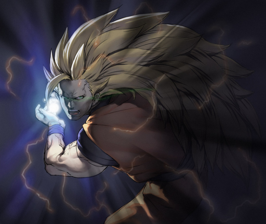 blonde_hair, cozy, dragon_ball, dragon_ball_z, dragonball, dragonball_z, energy_ball, green_eyes