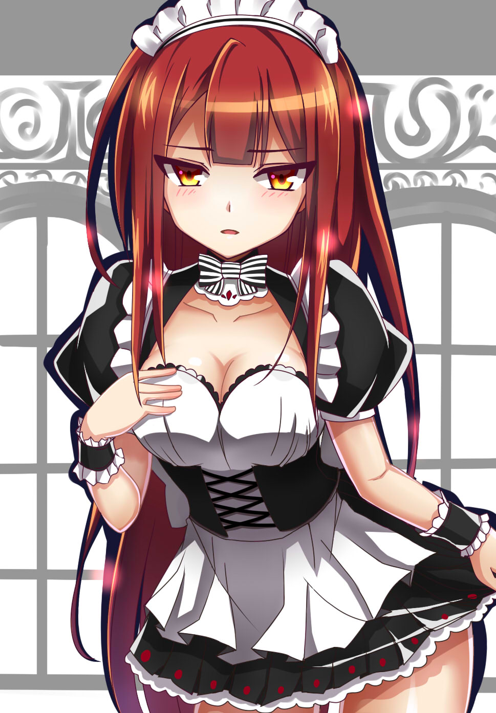 1girl, alice360, alternate_costume, black_skirt, bow, bowtie, breasts, cleavage