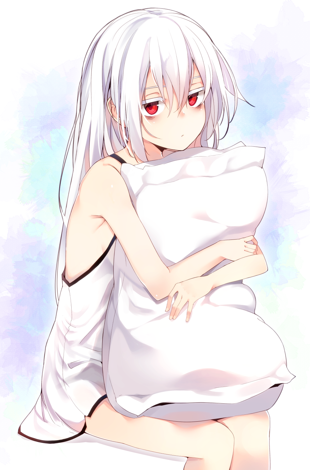 1girl, bare_arms, bare_shoulders, closed_mouth, dress, expressionless, haegiwa, hair_between_eyes