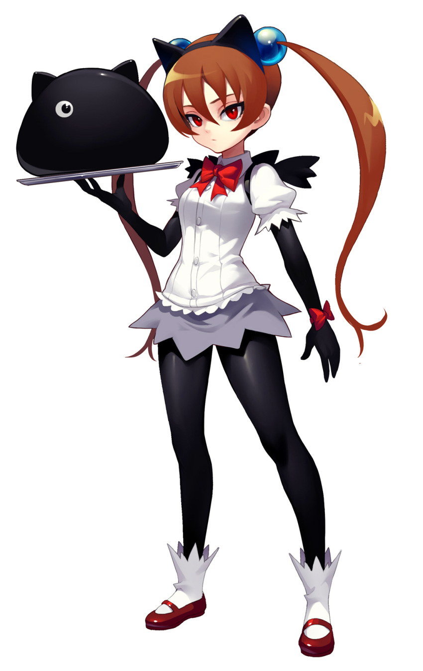 1girl, alisa_southerncross, black_gloves, black_legwear, bow, bowtie, buttons, closed_mouth