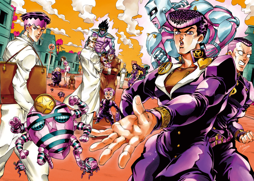 anchor_symbol, apron, araki_hirohiko_(style), arnold_(jojo), aura, baby, bag, beard