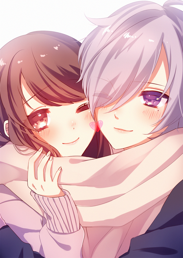 asahina_tsubaki, brothers_conflict, brown_eyes, brown_hair, hinata_ema, moyui_(myi_005), violet_eyes, white_hair