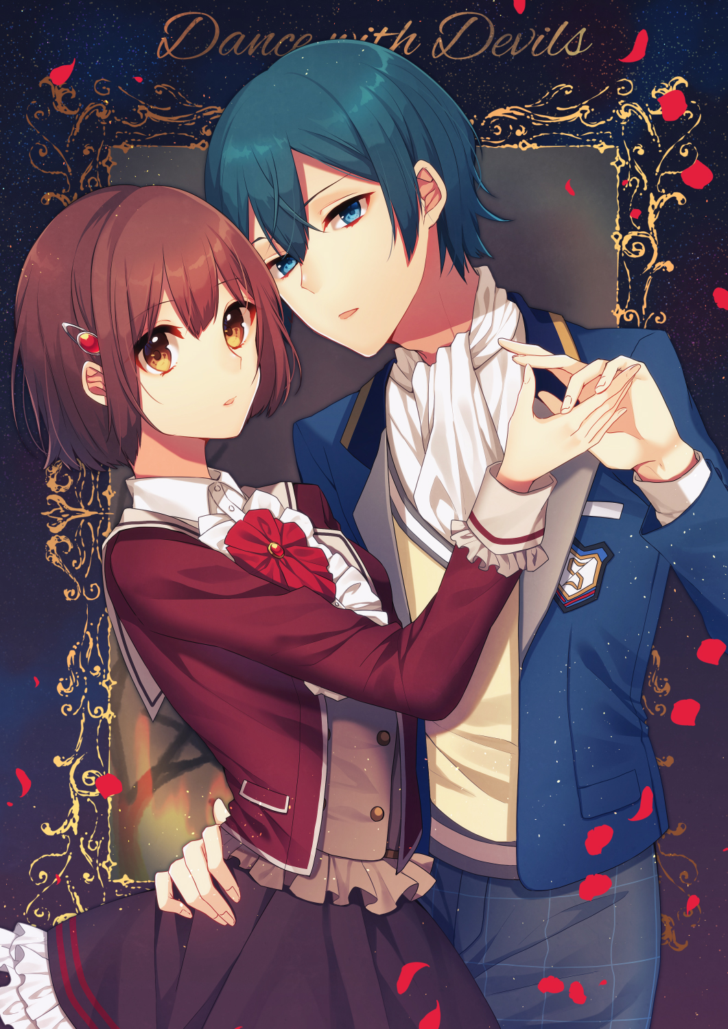 blue_eyes, blue_hair, brown_eyes, brown_hair, dance_with_devils, moyui_(myi_005), roen_(dance_with_devils), tachibana_ritsuka