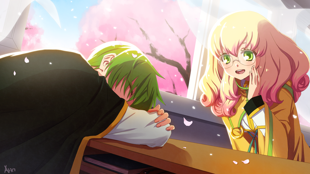 1boy, 1girl, arin66, blazblue, blazblue_phase_0, blonde_hair, book, cape