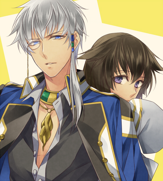 anubis_ma'at, brown_hair, icylove, kamigami_no_asobi, thoth_caduceus, white_hair