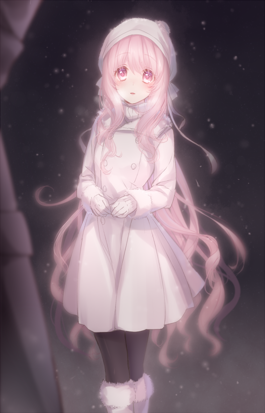 1girl, black_legwear, hat, izumi_shio, long_hair, pantyhose, pink_eyes, pink_hair