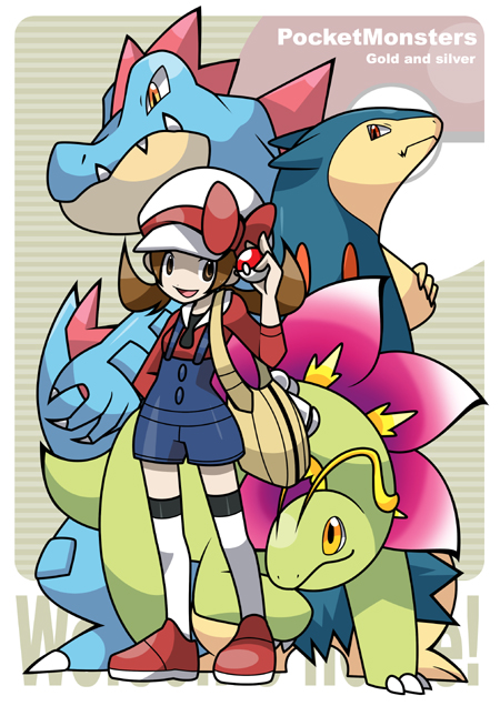 1girl, bag, brown_eyes, brown_hair, cabbie_hat, feraligatr, hat, hat_ribbon