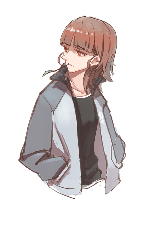 1girl, alternate_hairstyle, black_shirt, brown_eyes, die_(die0118), girls_und_panzer, hands_in_pockets, jacket