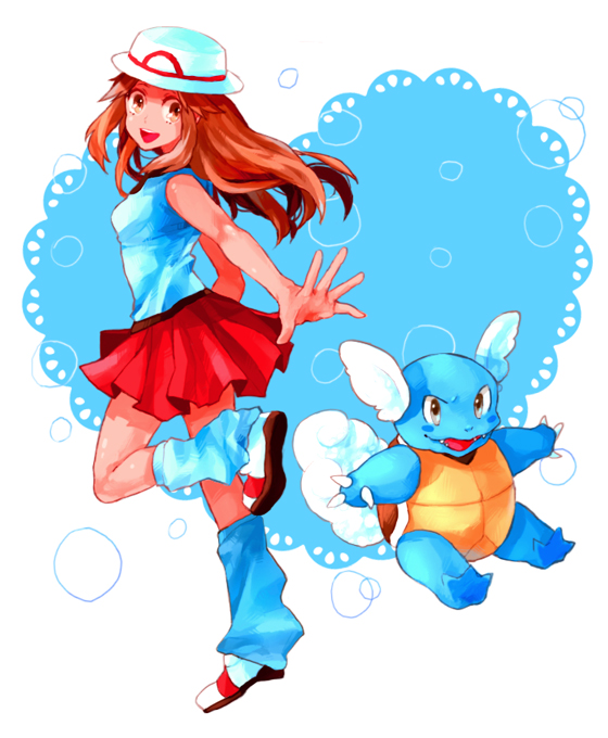 1girl, blue_(pokemon), boots, brown_eyes, brown_hair, dada_(dolce), hat, heart