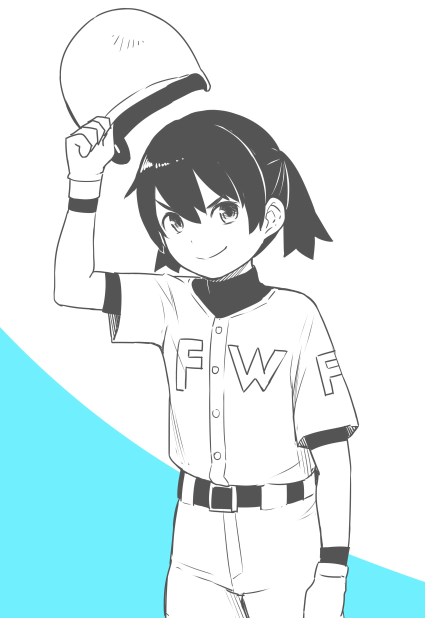 1girl, absurdres, baseball, baseball_helmet, baseball_uniform, commentary, flying_witch, gloves