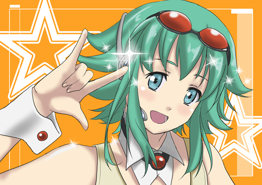 \m/, gumi, headset, macross, macross_frontier, nagareboshi, nakajima_megumi, parody