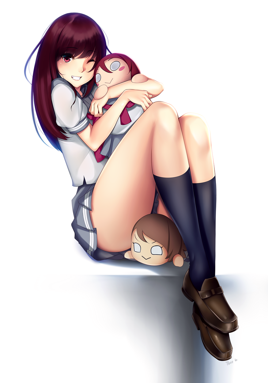 1girl, :>, ;d, aida_rikako, artist_name, birthday, black_legwear, blush_stickers