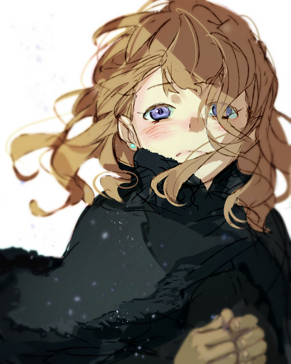 1girl, aldnoah.zero, blush, brown_hair, coat, earrings, eddelrittuo, ichinose777