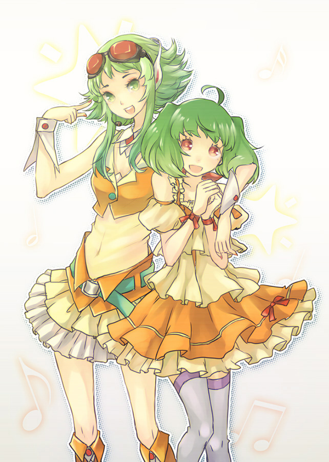 dress, fl-chan, frills, goggles, green_eyes, green_hair, gumi, headset