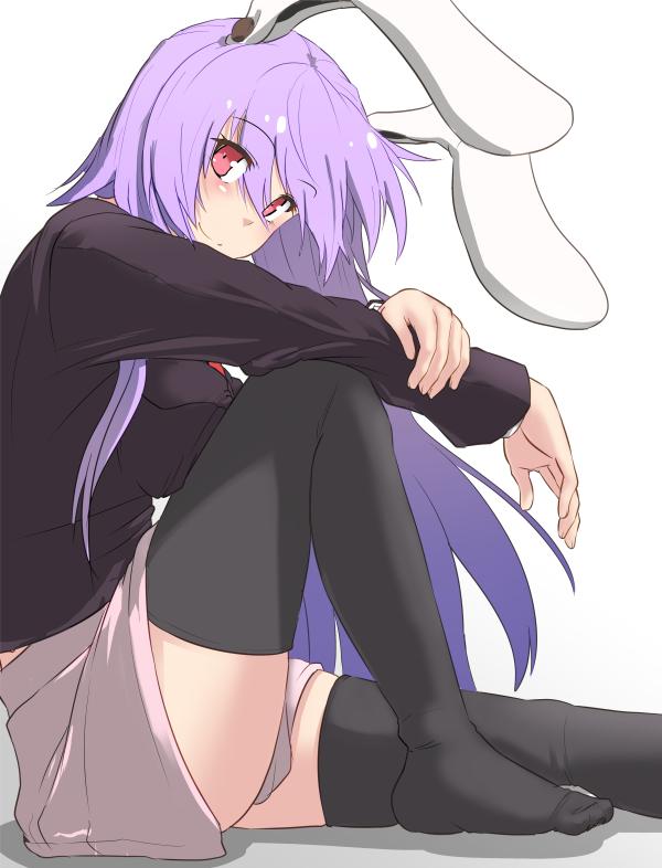 1girl, animal_ears, black_legwear, blazer, blush, breasts, commentary_request, from_side