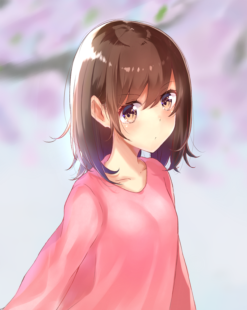 1girl, brown_eyes, brown_hair, collarbone, hatago_(saka-yume), isshiki_iroha, pink_shirt, shirt