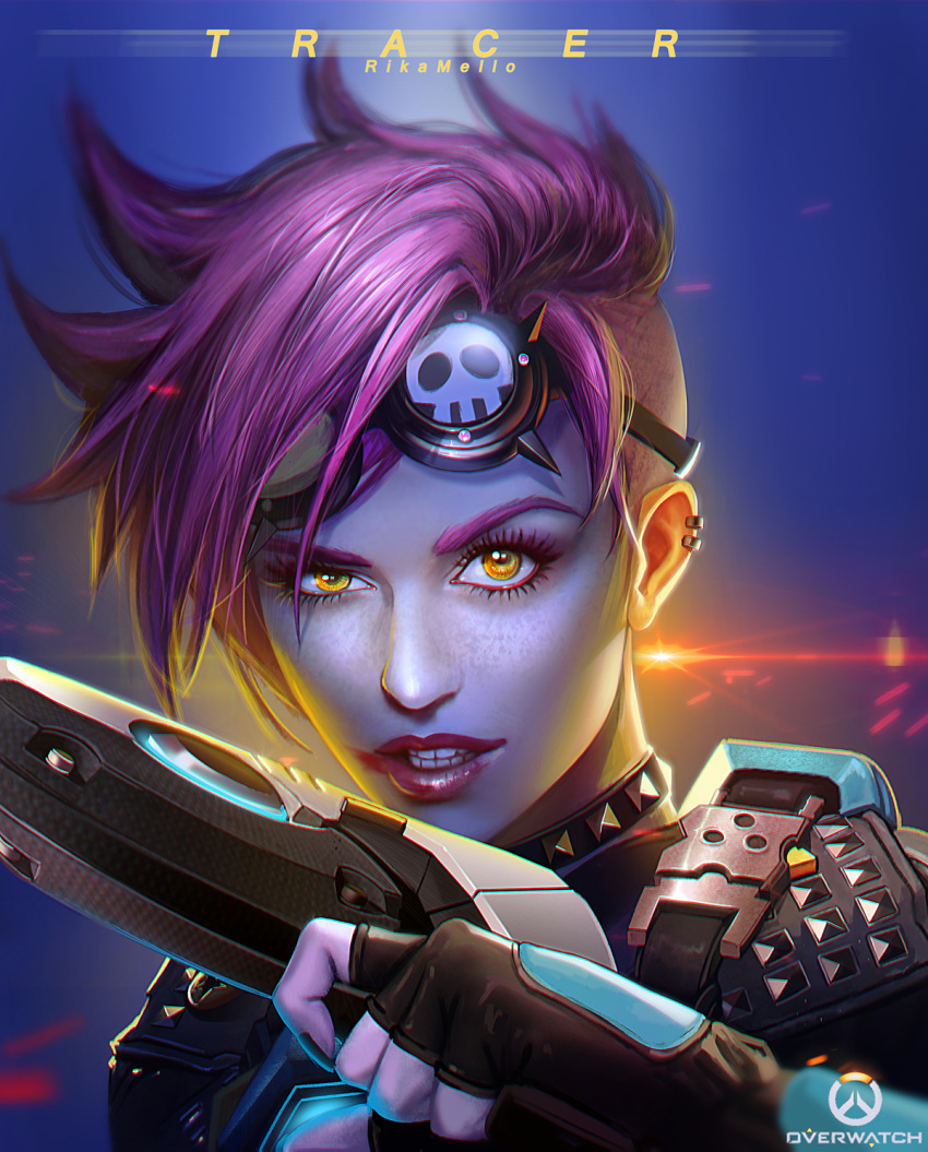 1girl, alternate_costume, alternate_hair_color, artist_name, backlighting, black_nails, clenched_teeth, copyright_name