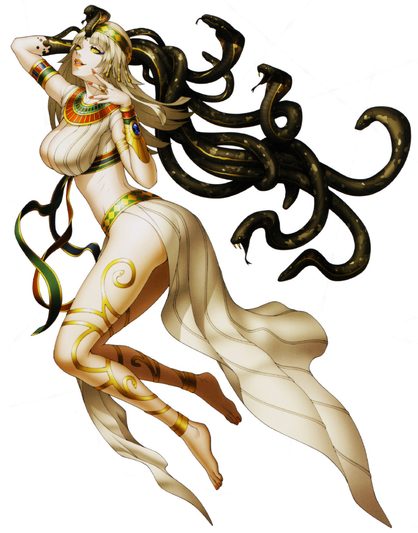 1girl, blonde_hair, bracelet, breasts, cleopatra_(megami_tensei), cobra_(animal), doi_masayuki, egyptian_clothes