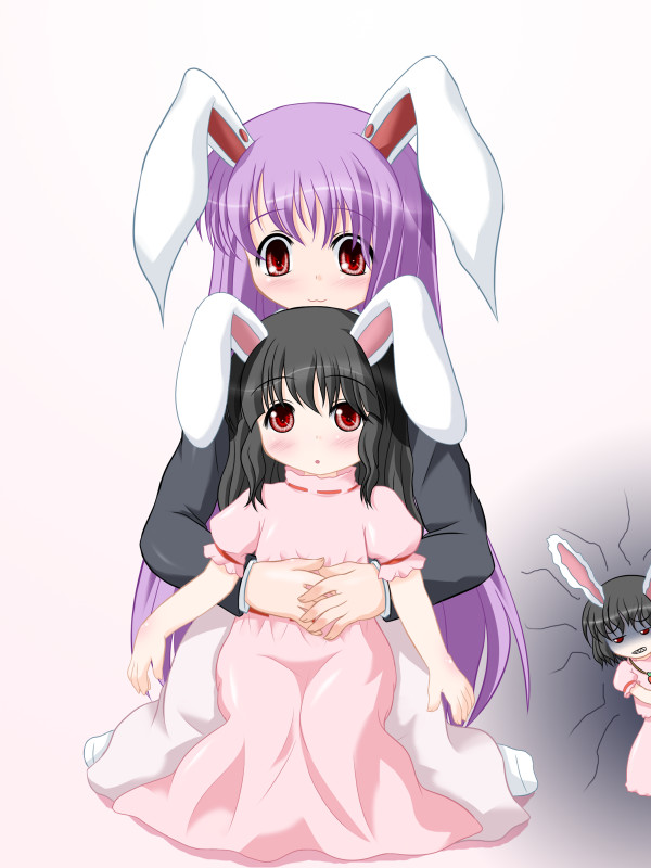 black_hair, bunny_ears, inaba_tewi, long_hair, purple_hair, rabbit_ears, red_eyes, reisen_udongein_inaba