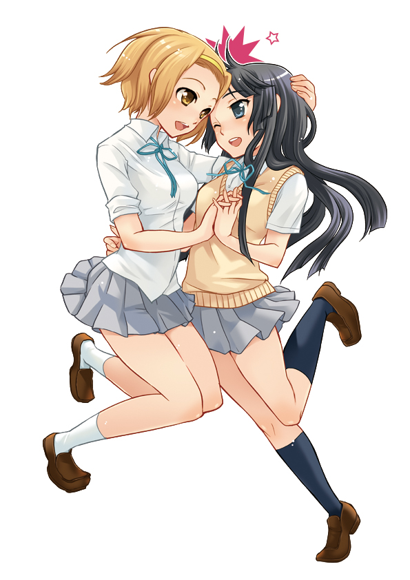 akiyama_mio, bad_id, black_hair, blue_eyes, brown_eyes, brown_hair, caress, hairband