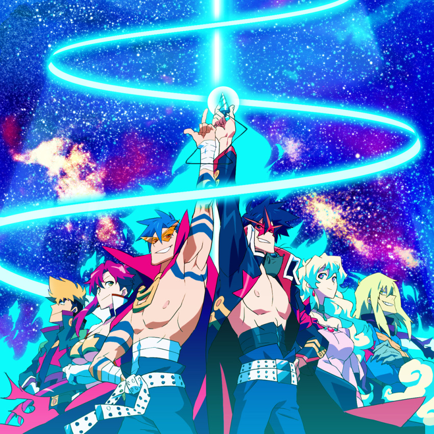 4boys, abs, b255, belt, blonde_hair, blue_hair, bodypaint, boota
