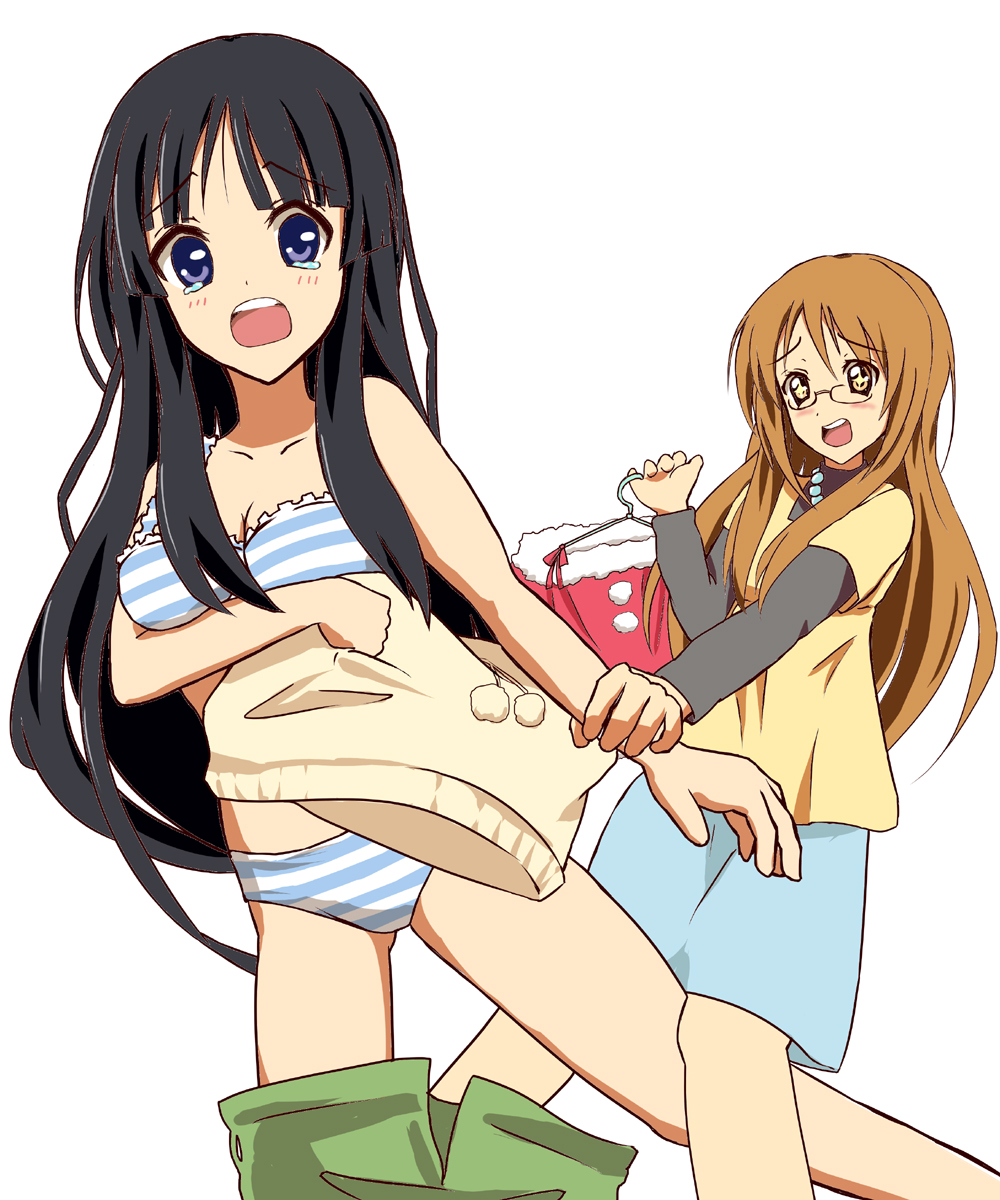 akiyama_mio, bad_id, bangs, black_hair, blue_eyes, blunt_bangs, blush, bra
